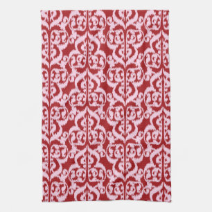 Ikat Moorish Damask - dark red and pink Kitchen Towel