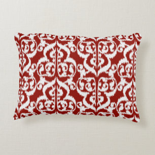 Ikat Moorish Damask - dark red and white Accent Pillow