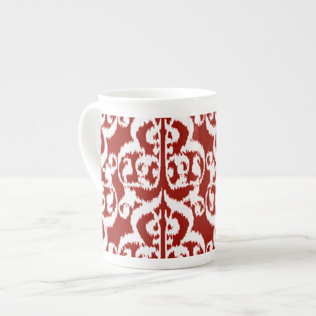 Ikat Moorish Damask - dark red and white Bone China Mug (Front Left)