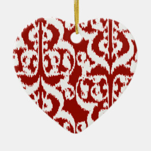 Ikat Moorish Damask - dark red and white Ceramic Ornament