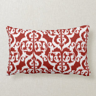 Ikat Moorish Damask - dark red and white Lumbar Pillow