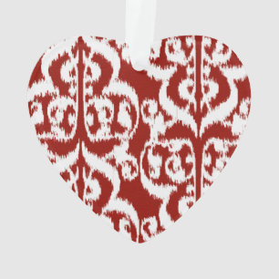 Ikat Moorish Damask - dark red and white Ornament