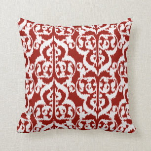 Ikat Moorish Damask - dark red and white Throw Pillow