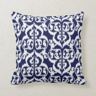 Ikat Moorish Damask - indigo and white Throw Pillow