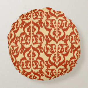 Ikat Moorish Damask - Mandarin orange Round Pillow