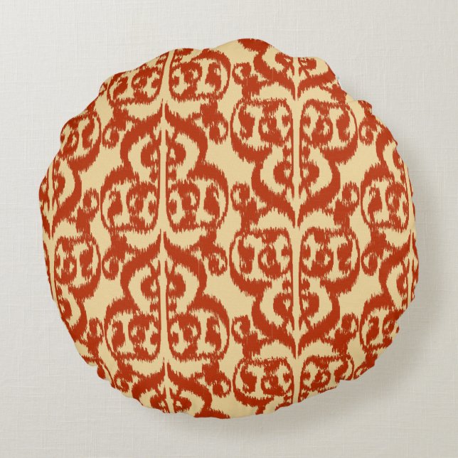 Ikat Moorish Damask - Mandarin orange Round Pillow (Back)