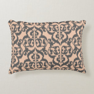 Ikat Moorish Damask - peach and charcoal grey Accent Pillow