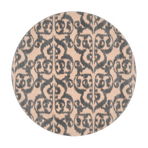 Ikat Moorish Damask - peach and charcoal grey Cutting Board
