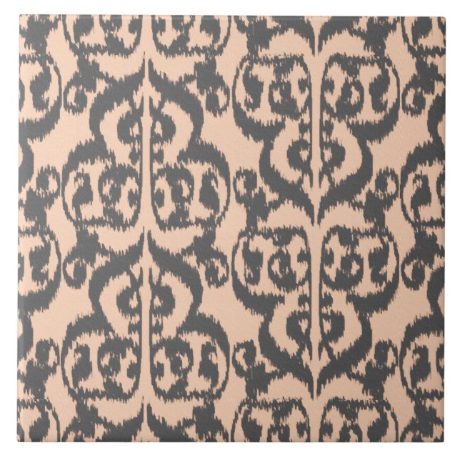 Ikat Moorish Damask - peach and charcoal grey Tile (Front)