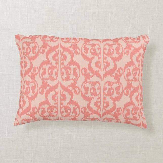 Ikat Moorish Damask - peach and coral pink Decorative Pillow (Back)