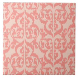 Ikat Moorish Damask - peach and coral pink Tile