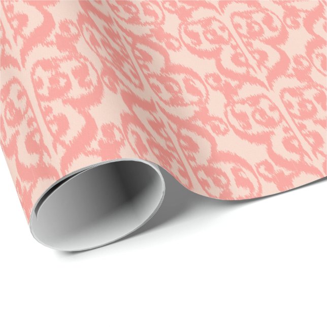 Ikat Moorish Damask - peach and coral pink Wrapping Paper (Roll Corner)