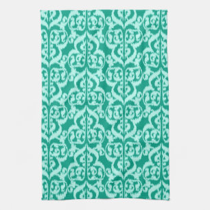 Ikat Moorish Damask - peacock and aqua Kitchen Towel
