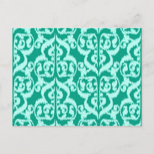 Ikat Moorish Damask - peacock and aqua Postcard