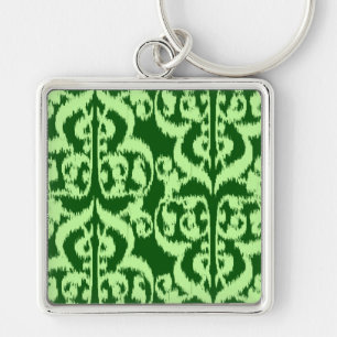 Ikat Moorish Damask - pine and mint green Keychain