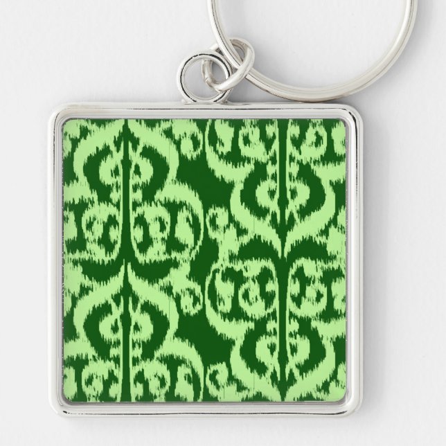 Ikat Moorish Damask - pine and mint green Keychain (Front)