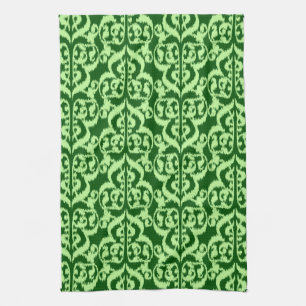 Ikat Moorish Damask - pine and mint green Kitchen Towel