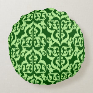 Ikat Moorish Damask - pine and mint green Round Pillow