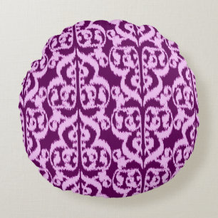Ikat Moorish Damask - purple and orchid Round Pillow