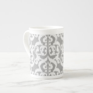 Ikat Moorish Damask - silver grey and white Bone China Mug