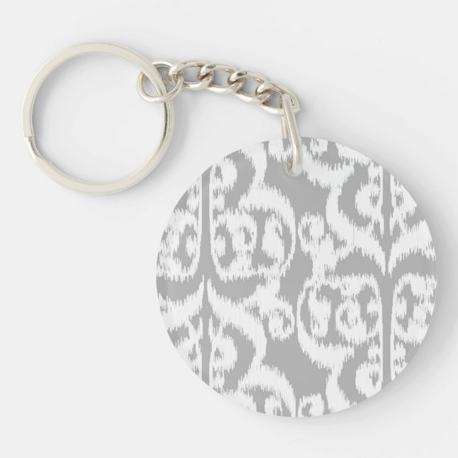 Ikat Moorish Damask - silver grey and white Keychain (Front)