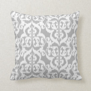 Ikat Moorish Damask - silver grey and white Throw Pillow