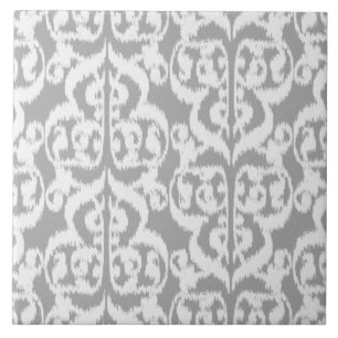 Ikat Moorish Damask - silver grey and white Tile