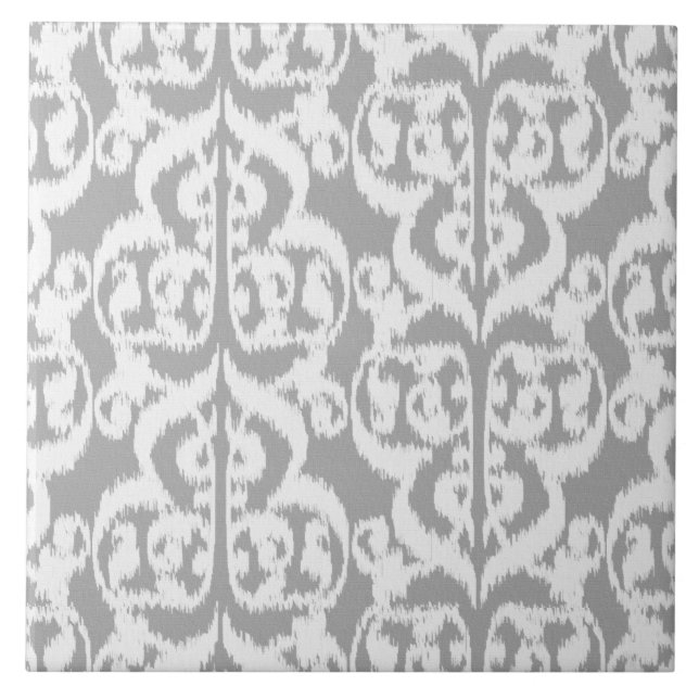 Ikat Moorish Damask - silver grey and white Tile (Front)