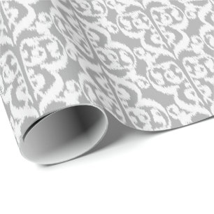 Ikat Moorish Damask - silver grey and white Wrapping Paper