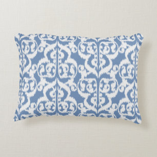 Ikat Moorish Damask - sky blue and white Accent Pillow