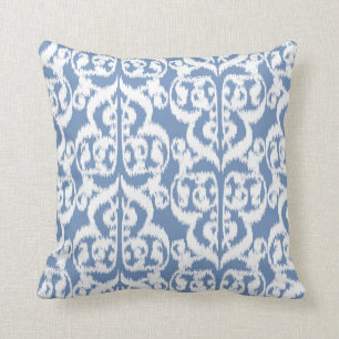 Ikat Moorish Damask - sky blue and white Throw Pillow