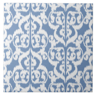 Ikat Moorish Damask - sky blue and white Tile