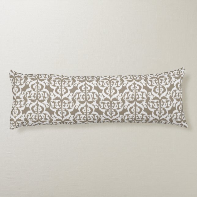 Ikat Moorish Damask - taupe tan and white Body Pillow (Back)