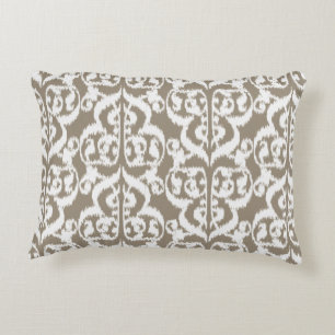 Ikat Moorish Damask - taupe tan and white Decorative Pillow