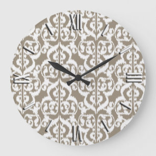 Ikat Moorish Damask - taupe tan and white Large Clock