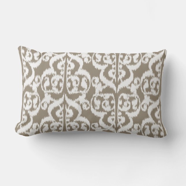 Ikat Moorish Damask - taupe tan and white Lumbar Pillow (Front)