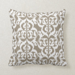Ikat Moorish Damask - taupe tan and white Throw Pillow