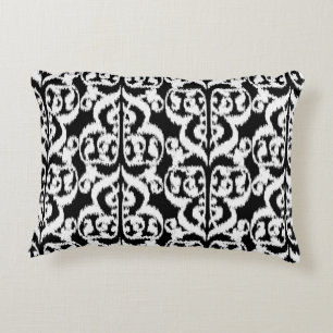 Ikat Moorish Damask - white and black Accent Pillow