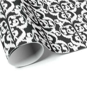 Ikat Moorish Damask - white and black Wrapping Paper