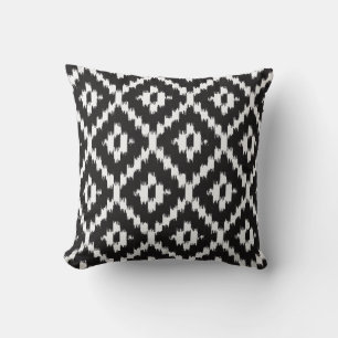 Ikat pattern - Black and white Throw Pillow
