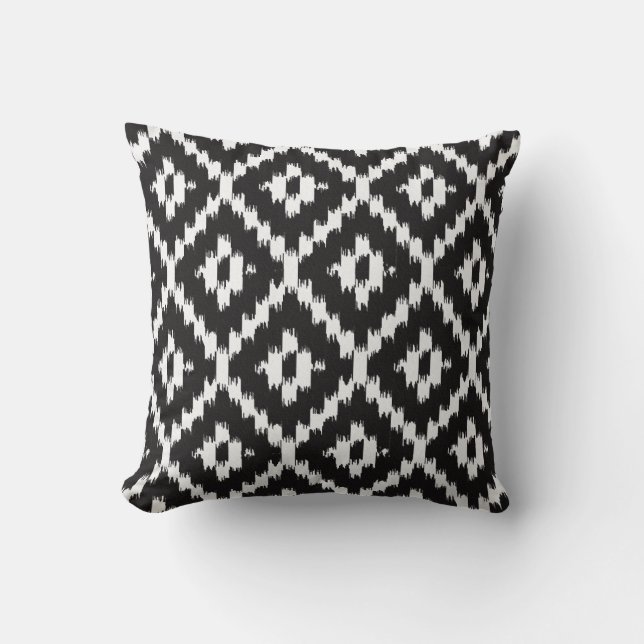 Ikat pattern - Black and white Throw Pillow (Front)