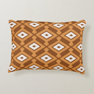 Ikat Pattern - Brown, Rust and Cream Accent Pillow