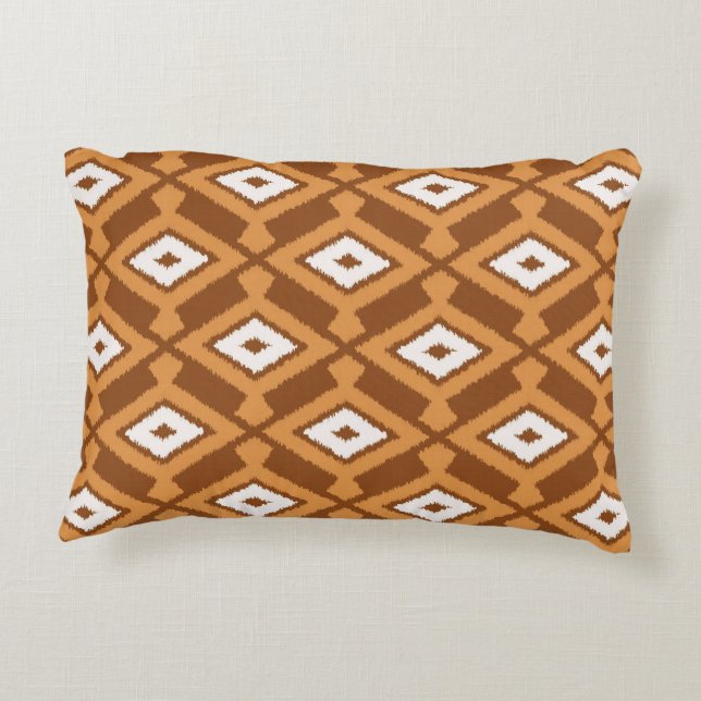 Ikat Pattern - Brown, Rust and Cream Accent Pillow (Back)