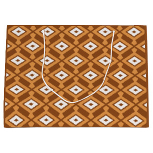 Ikat Pattern - Brown, Rust and Cream Large Gift Bag