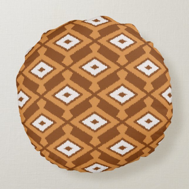 Ikat Pattern - Brown, Rust and Cream Round Pillow (Back)