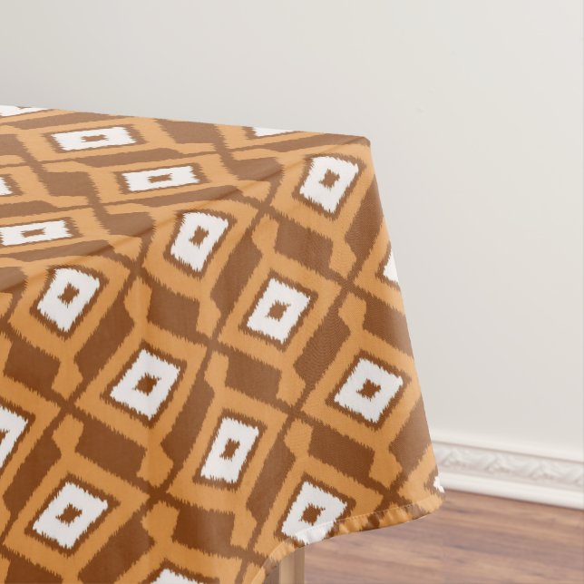 Ikat Pattern - Brown, Rust and Cream Tablecloth (In Situ)