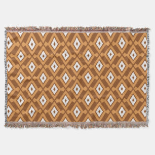 Ikat Pattern - Brown, Rust and Cream Throw Blanket