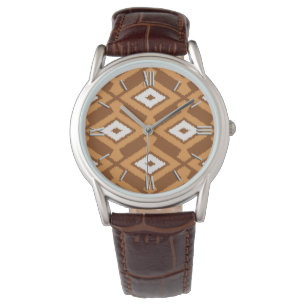Ikat Pattern - Brown, Rust and Cream Watch