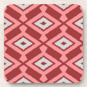 Ikat Pattern - Burgundy, Grey and Coral Coaster