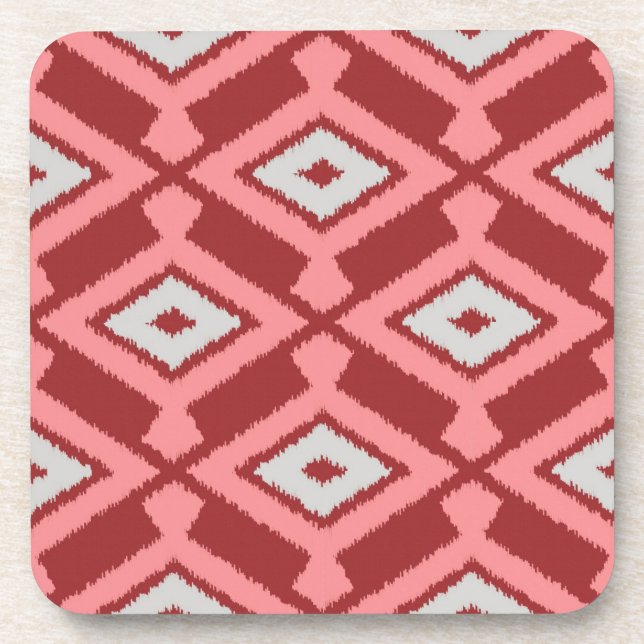 Ikat Pattern - Burgundy, Grey and Coral Coaster (Front)